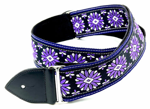 Harold Purple/Black - Leather Guitar Strap - Hand Made in Brooklyn, NY.