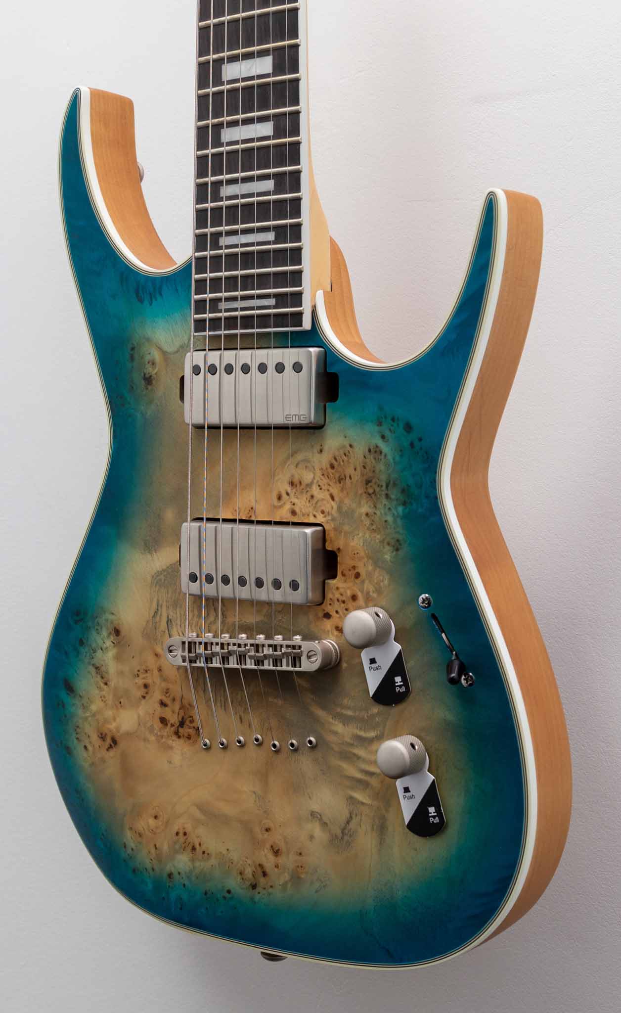 Dean Guitars Exile Select String Burl Poplar Electric Guitar, Right,  Satin Turquoise Burst EXILEBRL STQB