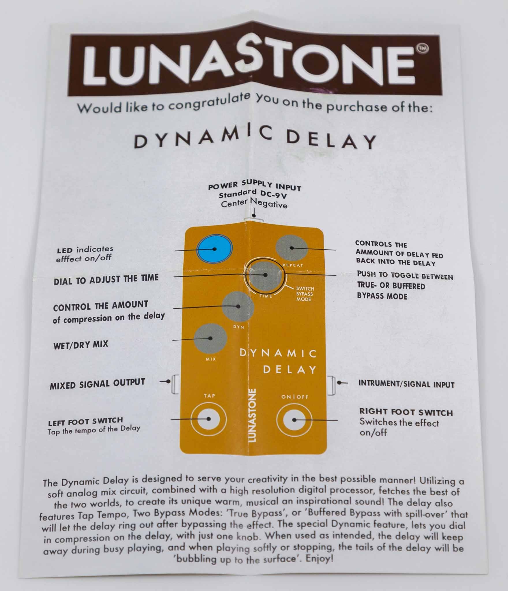 lunastone pedals Luna Stone Dynamic Delay | Blues City Music, LLC