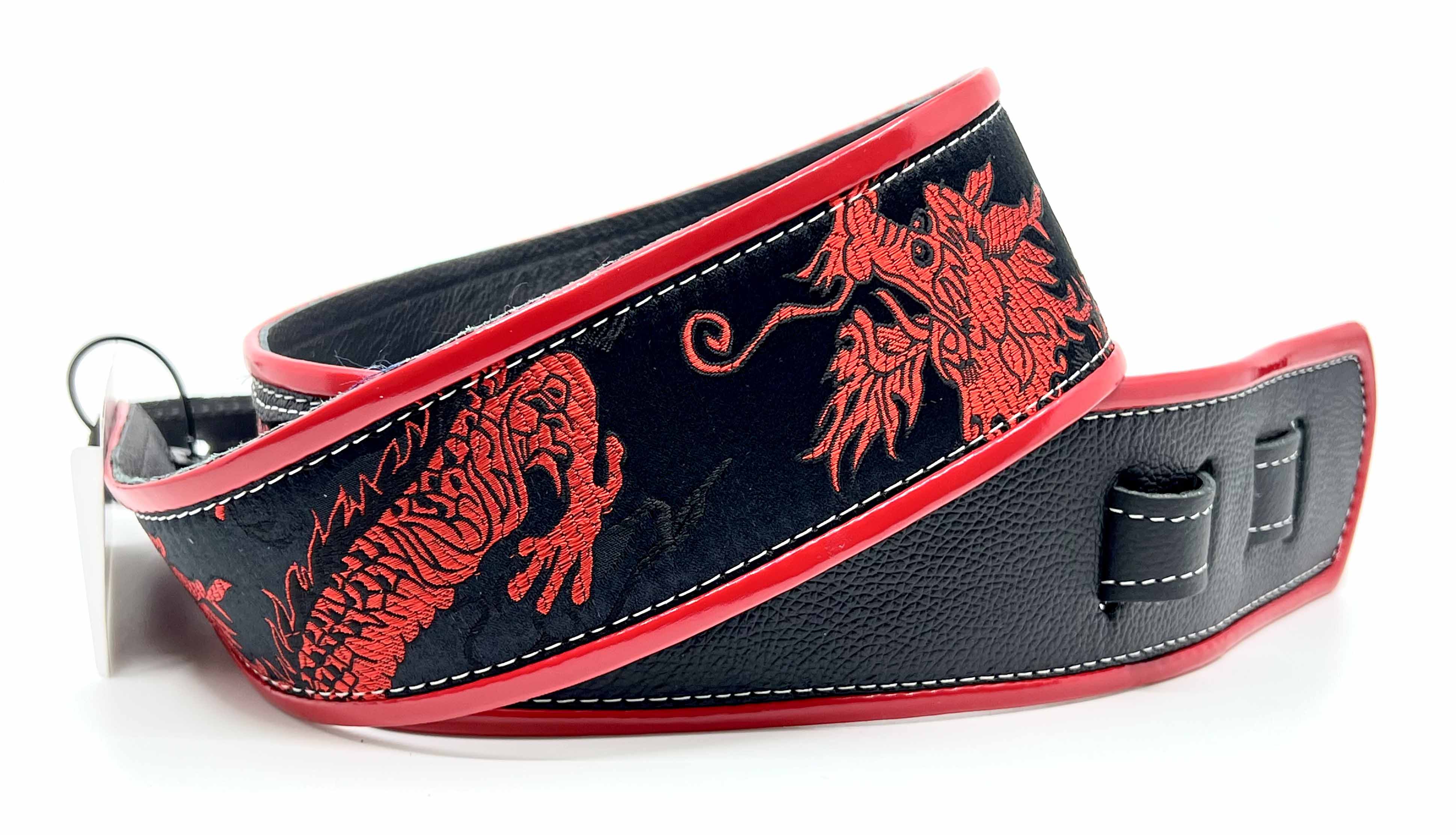Mark's Dragons Red/Black - Leather Guitar Strap - Hand Made in Brooklyn,  NY.