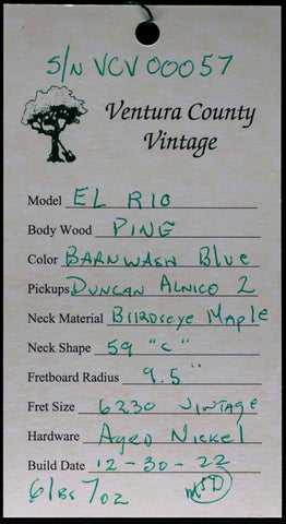 Ventura County Vintage - El Rio (Tele style) - Barnwash Blue - soft gig bag