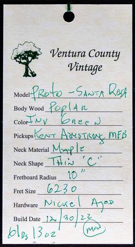 Ventura County Vintage - Santa Rosa (Strat Style) - PROTO - Inverness Green - soft gig bag